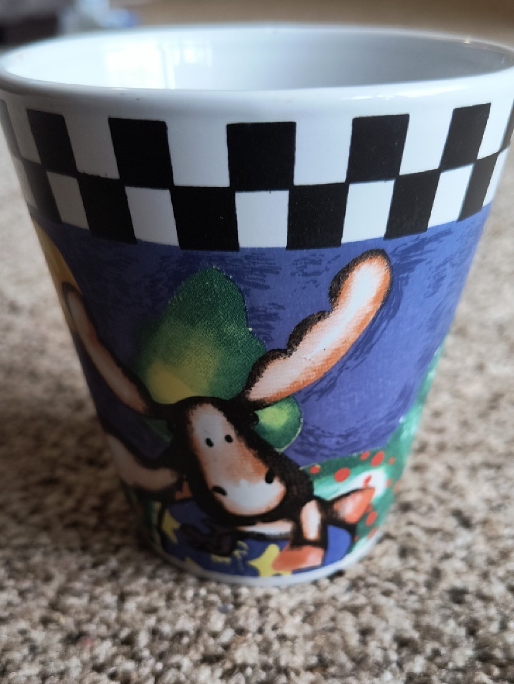 Cartoon Moose Ceramic Mug in Blue, Green, Black & White
